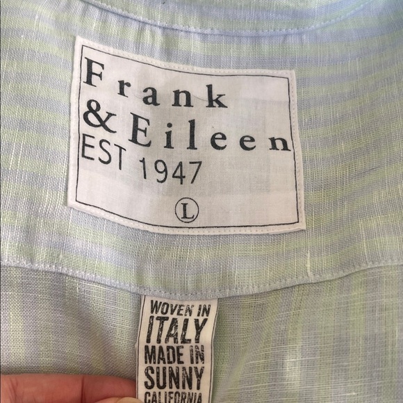 Frank & Eileen 100% linen Soft Mint & Light blue Shirt - Picture 2 of 6